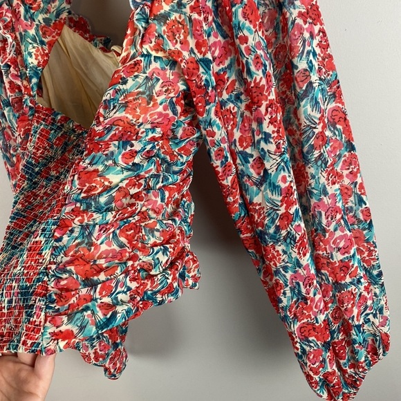 Free People Womens Mable Blouse Rose Combo Balloon Sleeve Crop Size M Milkmaid - Picture 15 of 16